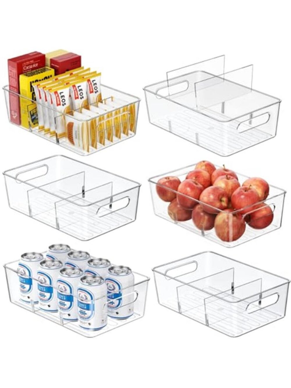 6-Pack Pantry Organizers and Storage, Clear Fridge Organizer Bins